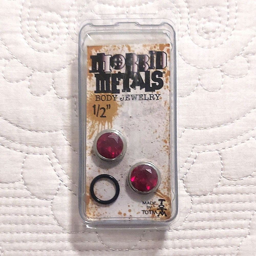 Morbid Metals Tears of the Moon Red Bling 1/2" Stretched Lobe Jewelry NWT